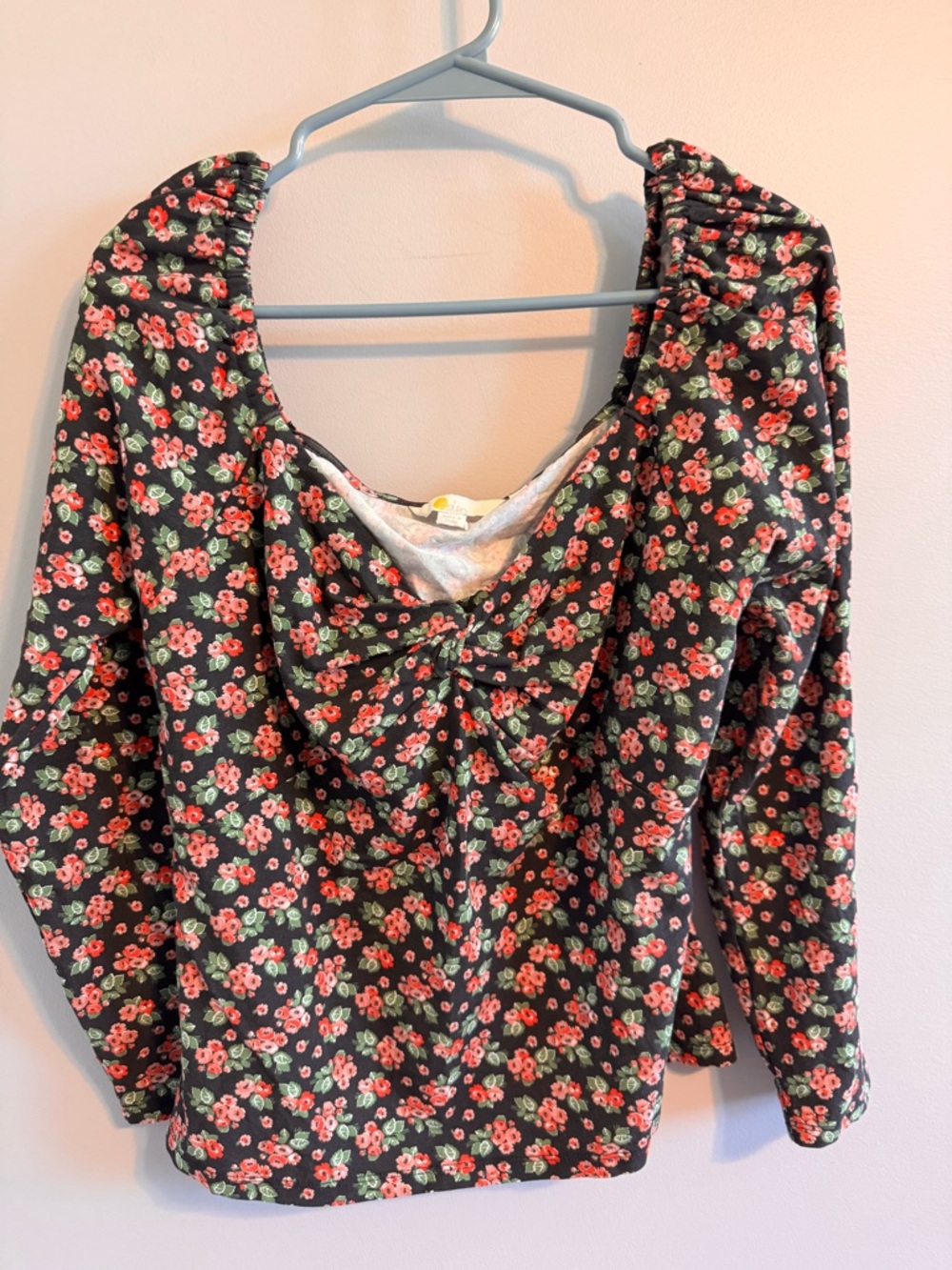 Boden Black Long-Sleeve Top with Floral Print Women's 14β Y2K 90's
